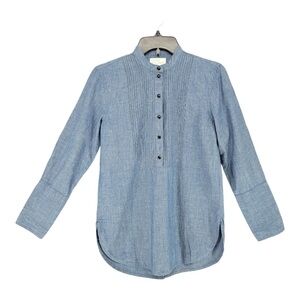 Reimagined J Crew Womens Shirt Chambray Popover Size 8 Henley Tuxedo Pearl Snap